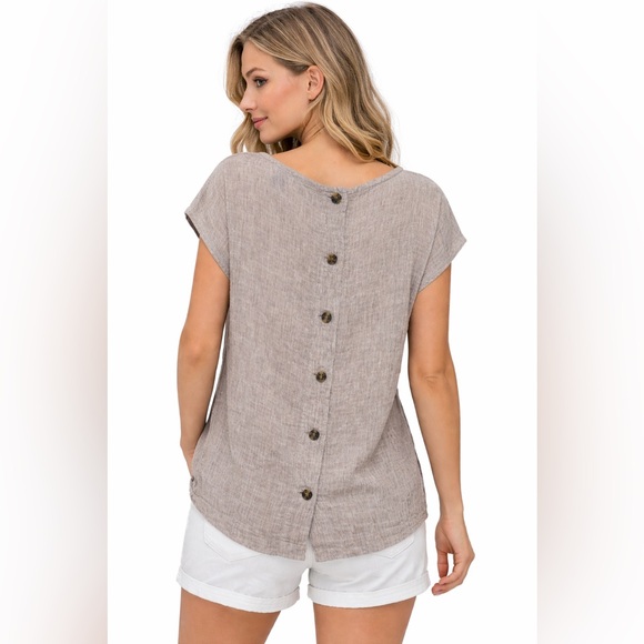 Tahari 100% Linen Beige Boho Y2K Minimalist Top M - Picture 2 of 5